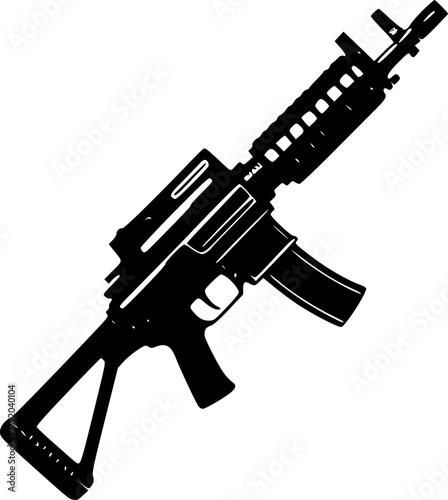 Submachine gun black and white illustration monochrome firearm weapon artwork military tactical combat war conflict security law enforcement minimalist detailed vector line art graphic design illustra