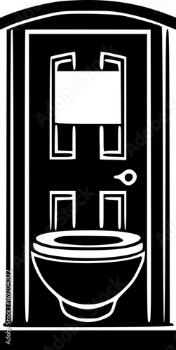 Minimalist monochrome black and white water closet toilet bathroom interior design decor line art illustration vector graphic