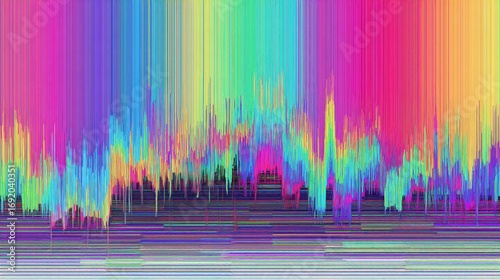 Abstract, vibrant, dripping rainbow glitch art