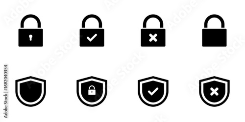 Security and Privacy Icons Set.Lock and Shield Symbols for Data Protection and Safety