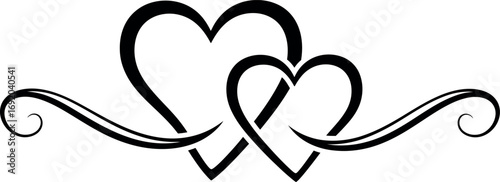 Elegant intertwined hearts flourish decorative element for romantic designs vector silhouette