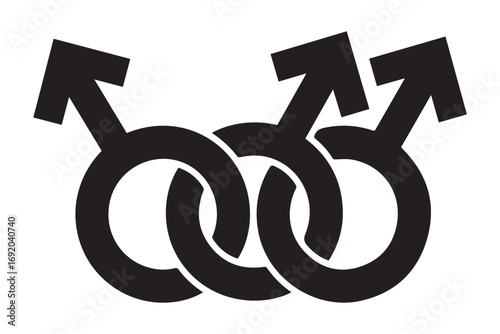 Three intertwined male gender symbols representing a group of men