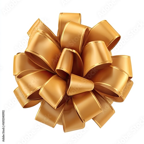 Golden ribbon bow, top view, digitally rendered