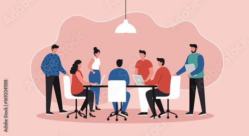 Diverse team collaborates in a modern office meeting, discussing business strategies and ideas. Ideal for corporate productivity and teamwork concepts.