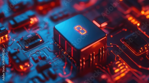 Durable low-voltage lithium battery for energy-saving systems, glowing metrics, compact modern design