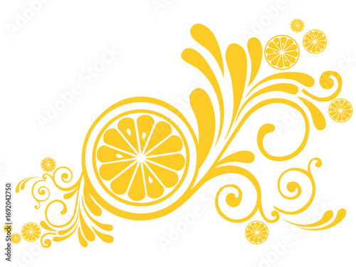 Single cross section of lemon. Isolated on white background. Close-up. Vector illustration 