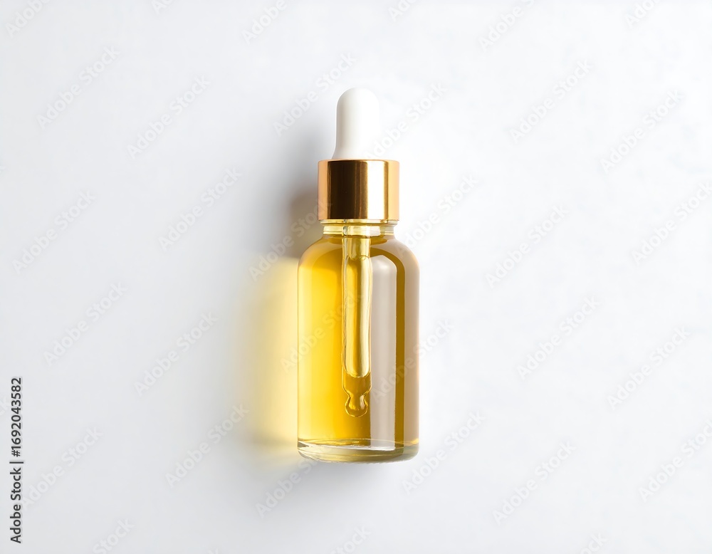Fototapeta premium Amber dropper bottle on white background