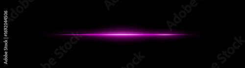 Narrow beam. Thin glowing horizontal stripe with smooth fade on black background. Suitable for digital design, laser, and motion visuals.