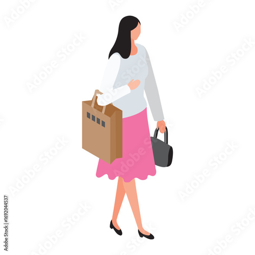 買い物袋を持つ女性のイラスト