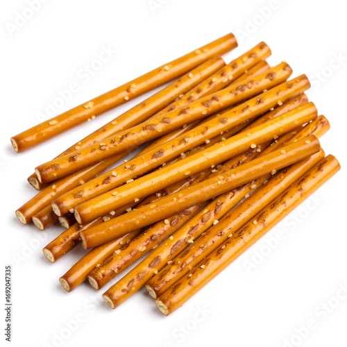 Pile of pretzel sticks on white background
