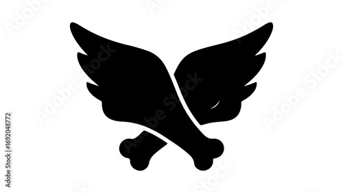 Black silhouette of crossed chicken legs with wings icon.