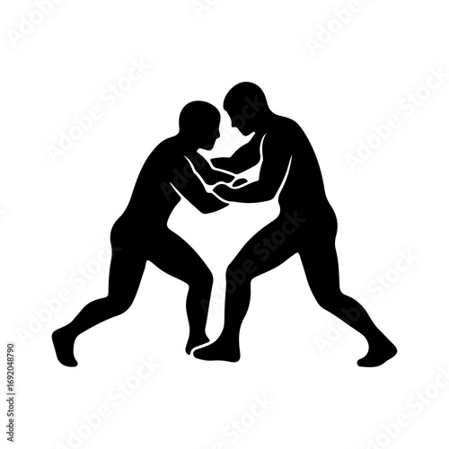 Black silhouette of two wrestlers engaged in a match.