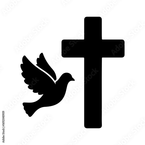 Christianity symbols of the Holy Spirit dove and cross.