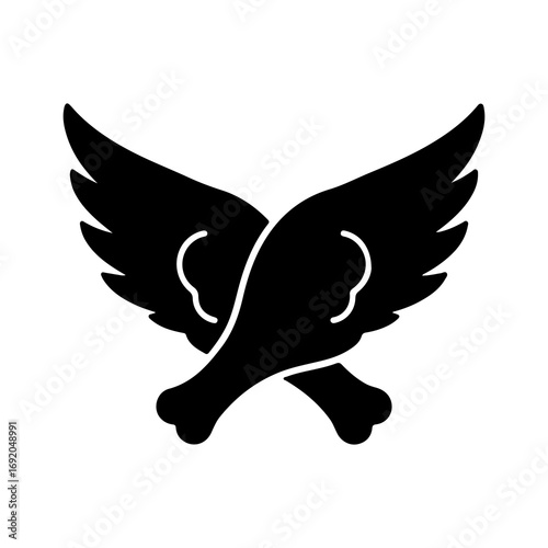Creative black silhouette of crossed chicken legs with wings.