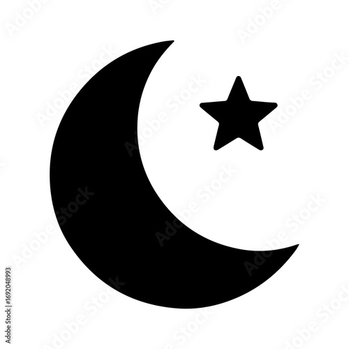 Crescent moon and star celestial symbol.