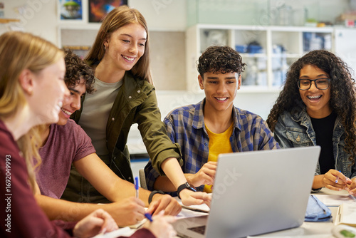 Wallpaper Mural Happy smiling teens students studying in group Torontodigital.ca