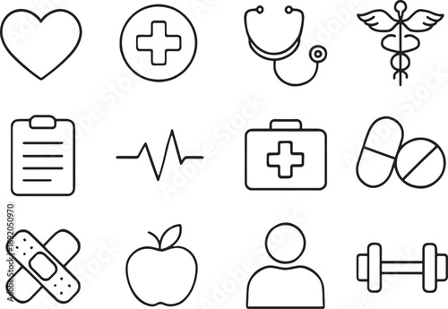 Healthcare and medical icons set with heart cross stethoscope love