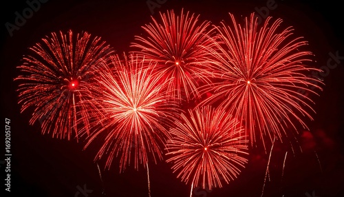 Red fireworks display in night sky