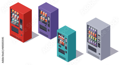 Colorful isometric vending machines on white background