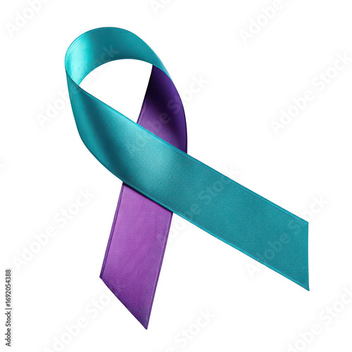 Teal and purple ribbon representing suicide prevention awareness isolated on transparent background