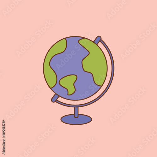 Globe icon in doodle line retro style.Vector illustration cartoon flat