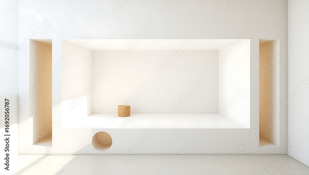 Fototapeta premium Corner cluster design with abstract minimalist forms, clean centered white space
