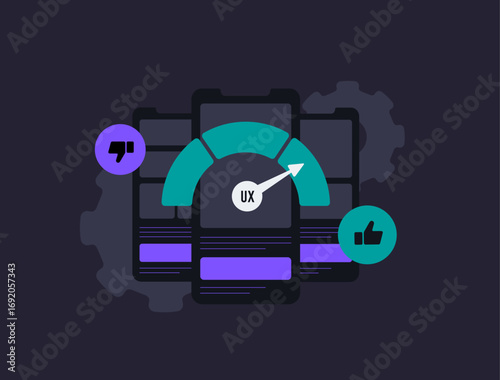 User experience optimization with focus on mobile apps, enhancing usability and design for better interaction and engagement. Improving mobile user experience and app interface, vector illustration