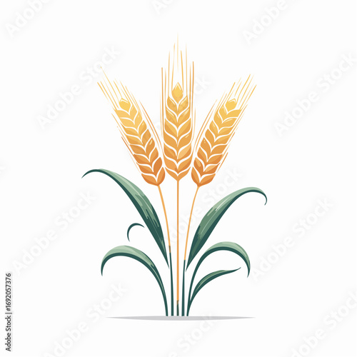 Golden wheat ears with green leaves, symbolizing harvest and abundance in agriculture, perfect for food and nature-themed designs