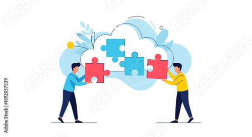 Teamwork makes the dream work building solutions together with puzzle pieces