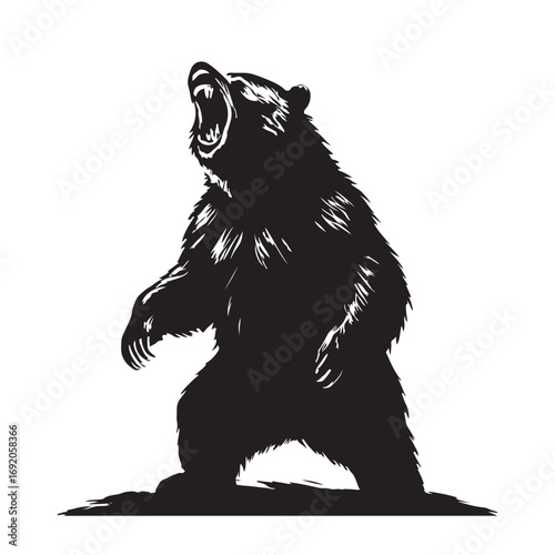 Stylized silhouette of a bear standing proudly isolated on white background