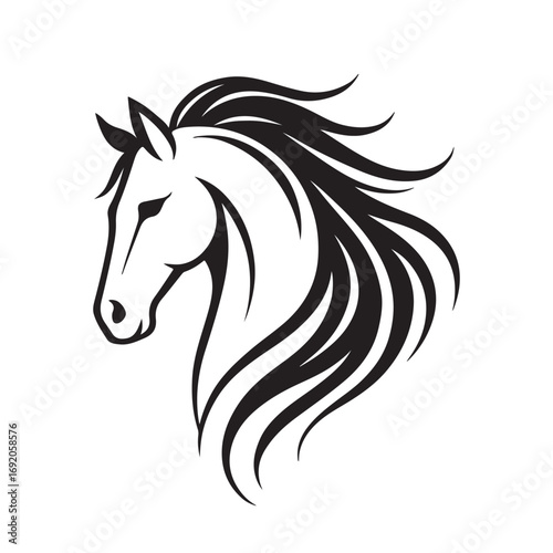 Elegant horse silhouette standing proudly isolated on white background
