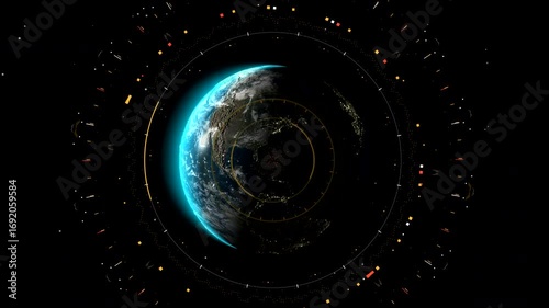 Planet Earth surrounded by digital data.
Exploring the Earth. View from space
