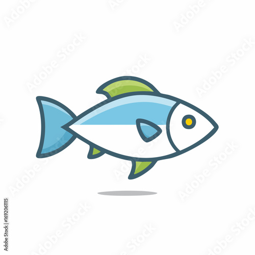 A stylized, minimalist illustration of a blue and white fish swimming, perfect for aquatic themes and general nature graphics