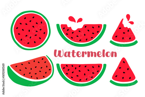 Fresh watermelon fruit icon, red watermelon slice, vector illustration