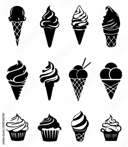 Ice Cream and Cupcake Icon Set | Sweet Dessert Silhouette Collection