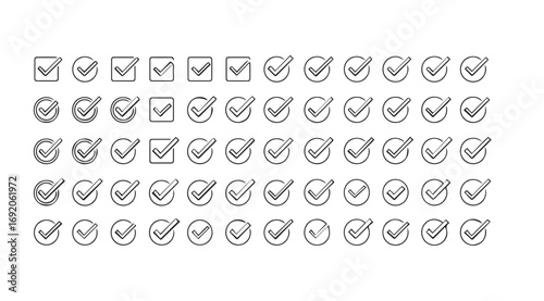 Collection of hand drawn check mark icons in a silhouette style