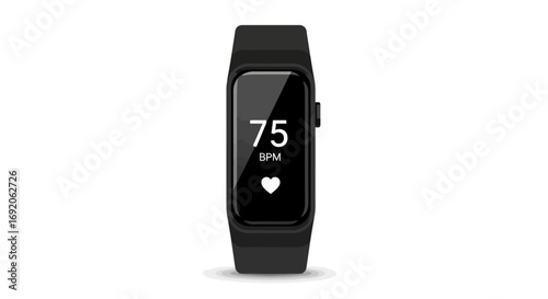 Sleek black fitness tracker displaying heart rate.