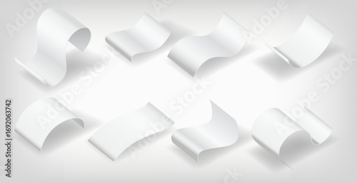Payment check and receipts with shadows. Set of curved financial paper invoice. Receipt the seller forms