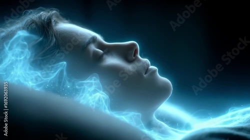 Sleeping Woman Surrounded by Blue Energy