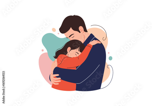 A tender moment of a father embracing his beloved daughter with warmth and affection