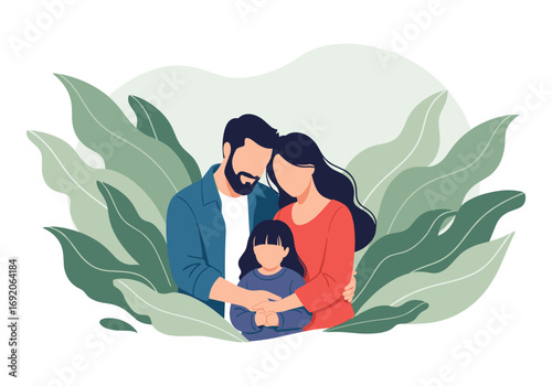 Embracing family bonds surrounded by lush greenery and natural serenity together
