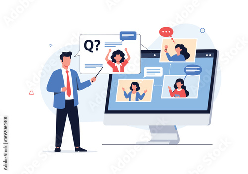 Engaging virtual classroom q&a session facilitator guiding online discussion