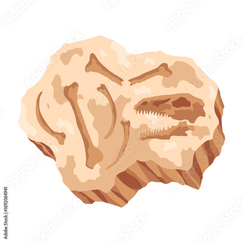 Dinosaur fossil skeleton bones, excavations of archeology isolated. Prehistoric reptile skeletons lying underground. Cartoon paleontological artifact