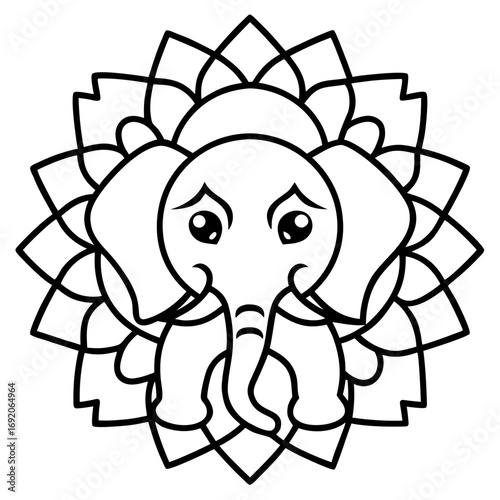 Intricate Elephant Mandala Outline Illustration