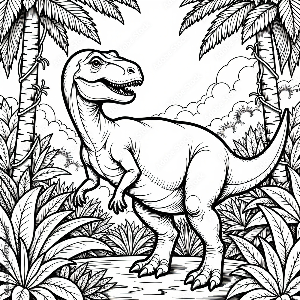Fototapeta premium Illustration for coloring for kids, dinosaur
