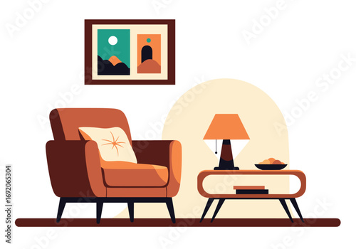 Cozy corner with armchair lamp and artwork creating a relaxing atmosphere
