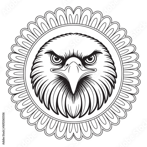 Printable Eagle Mandala Coloring Page for Adults  Detailed Fierce Eagle Head Line Art  Instant Digital Download, Stress Relief Activity