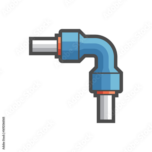 PE speed fitting or connection joint vector icon for connecting PE pipes at 90-degree angle in water filtration and mist sprinkler systems. Ideal for agricultural equipment, plumbing system visuals.