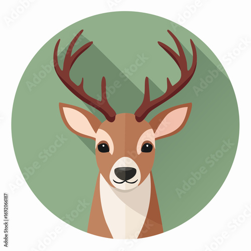 Flat design illustration of a deer's head with antlers, symbolizing nature and wildlife