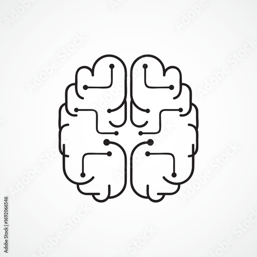 Circuit model human brain design. Human brain shape technology design with circuits.